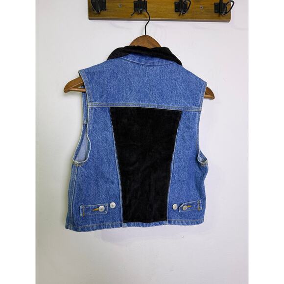 Vintage 90s Threads on Threads Denim Vest S/M Plaid Patchwork Jean Vest Faux - Picture 4 of 6